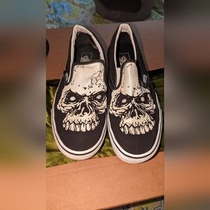 VANS CLASSIC slip on GLOW SKULLS Blk/Wht MNS 10